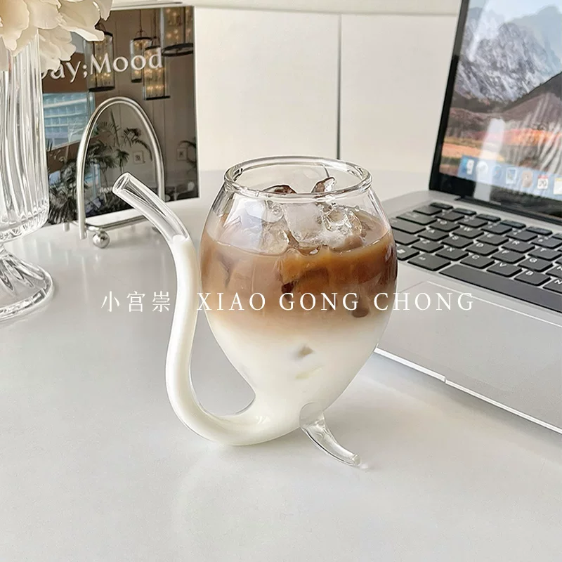 Ly thủy tinh phong cách Ins, ly có ống hút cao cá nhân hóa, ly cà phê, ly nước lạnh, ly nước có ga, ly cocktail