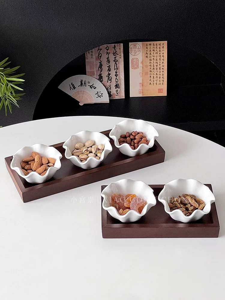Bộ khay đựng hoa quả khô kiểu cổ điển Trung Hoa, khay đựng bánh kẹo, khay trà, khay gỗ, khay chia ngăn, bát sứ