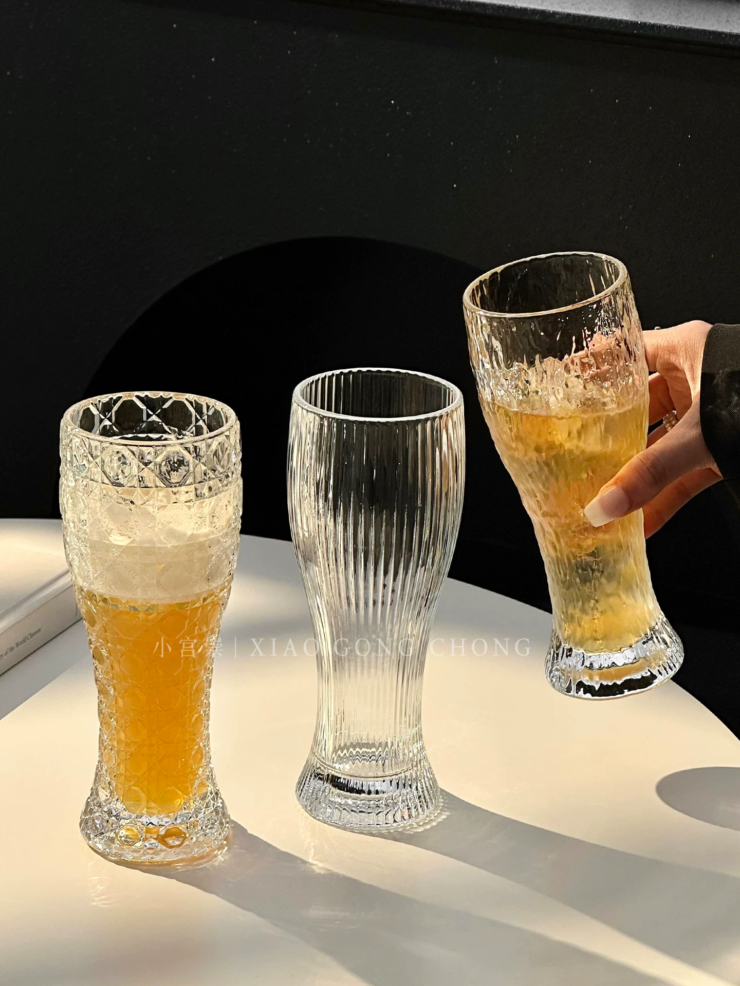Cốc bia khắc sáng tạo, cốc thủy tinh dung tích lớn dùng trong gia đình, cốc bia thủ công chất lượng cao, cốc uống rượu cao cấp