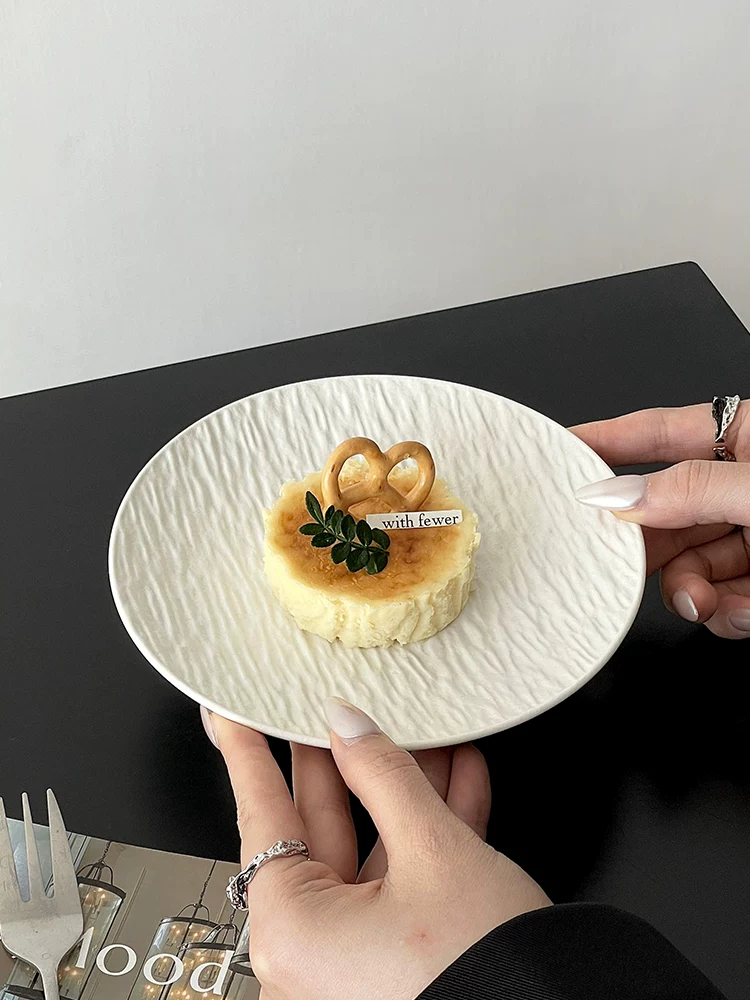 Đĩa bánh gốm họa tiết đá, đĩa tráng miệng sáng tạo cao cấp, đĩa kiểu Tây, đĩa salad bít tết, đĩa mì ống