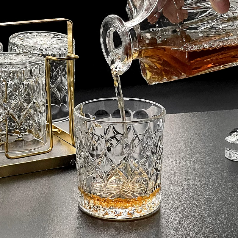 Ly rượu whisky, ly rượu mạnh, ly rượu vang thủy tinh dày kiểu cổ điển dùng trong gia đình, giá đỡ tách trà, bộ ly rượu mạnh