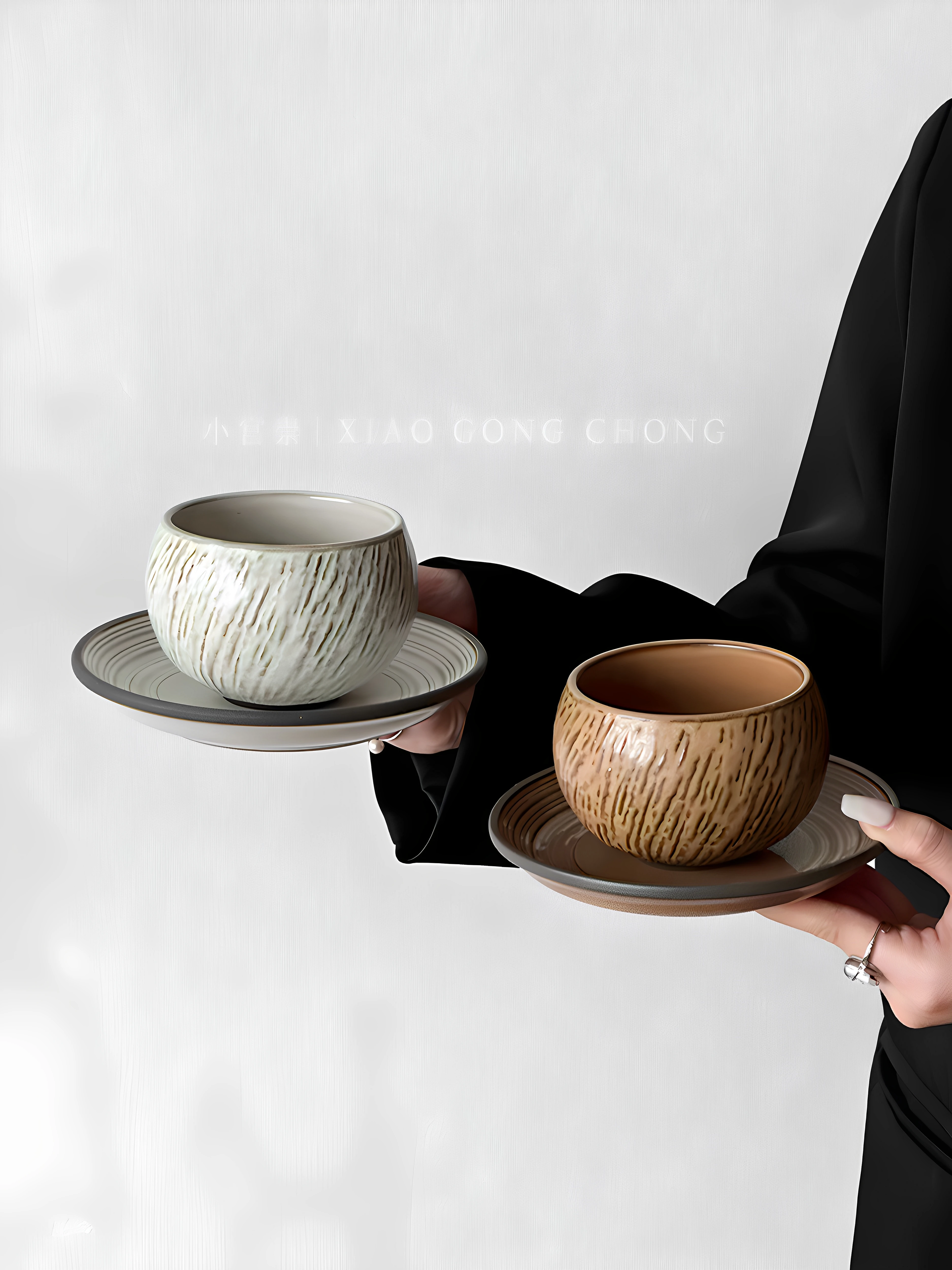 Bộ tách trà sứ cao cấp họa tiết đá cổ điển, gồm tách cà phê và đĩa, dùng cho trà chiều, latte, cappuccino