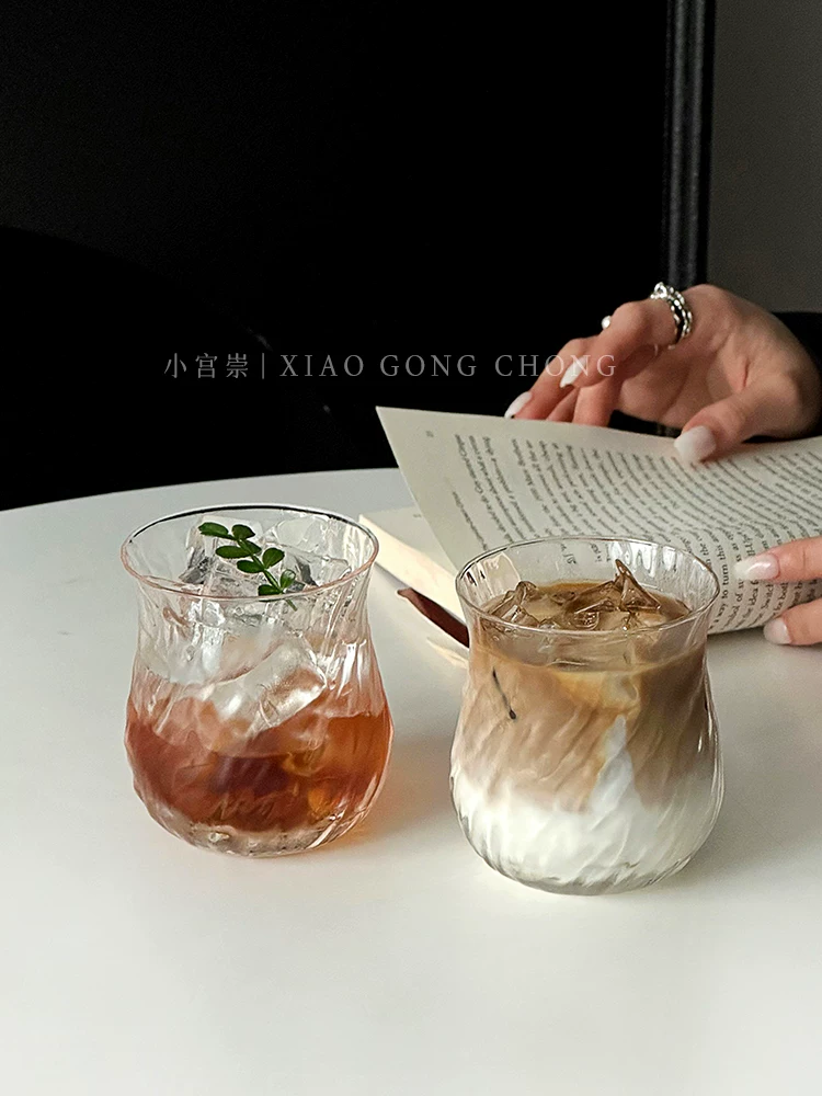 Ly hoa tulip sáng tạo, ly thủy tinh phong cách ins, ly cà phê latte đơn giản, ly nước uống lạnh cao cấp, ly đồ uống, ly nước.