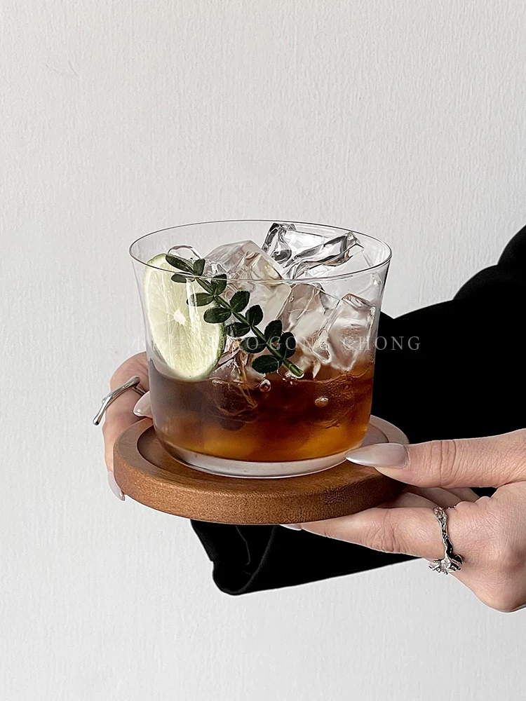 Ly thủy tinh trong suốt kiểu Ins, ly cà phê đá Mỹ, đế lót ly gia dụng, ly pha cà phê lạnh, ly nước ép, ly nước giải khát, ly nước.