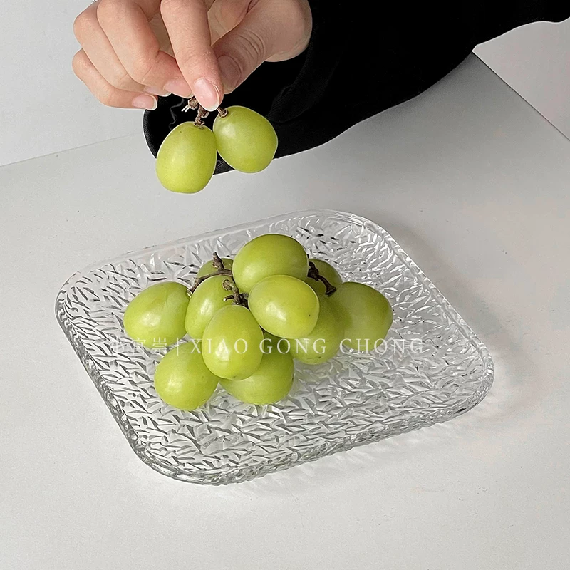 Đĩa thủy tinh trong suốt hình vuông, đĩa dùng trong phòng khách, đĩa gia dụng, đĩa sáng tạo, đĩa đựng đồ ăn nhẹ, đĩa đựng trái cây, đĩa đựng món tráng miệng