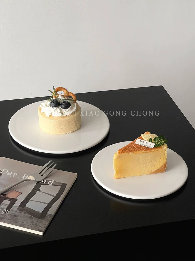 Đĩa gốm sứ trắng đơn giản, đĩa bánh ngọt, đĩa trưng bày sáng tạo, đĩa bánh ngọt phương Tây, đĩa mousse, đĩa steak, đĩa ăn món Âu