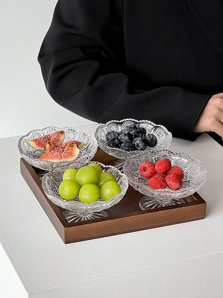Đĩa trái cây gia đình kiểu Trung Quốc, đĩa trái cây bằng thủy tinh cao cấp và tinh tế, đĩa ăn nhẹ, đĩa pha trà, đĩa tráng miệng