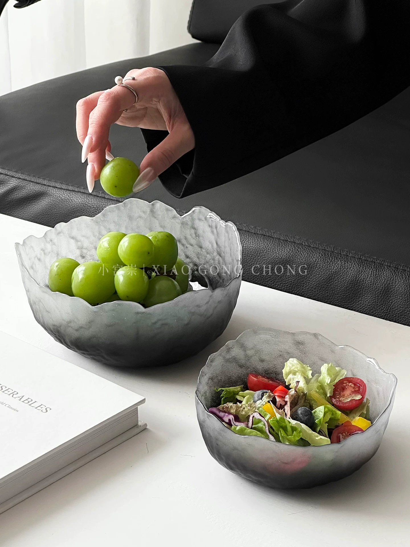 Bát trái cây thủy tinh cao cấp họa tiết sông băng, bát salad cao cấp, đĩa trái cây, đĩa đựng hoa quả khô dùng trong gia đình