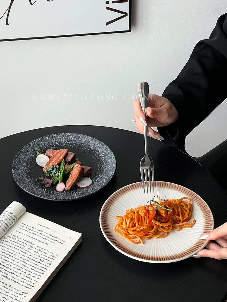 Đĩa kiểu phương Tây cao cấp, đĩa mì Ý và bít tết cao cấp sáng tạo, món ăn đặc sản cổ điển, đĩa tráng miệng tại nhà, đĩa gốm sứ