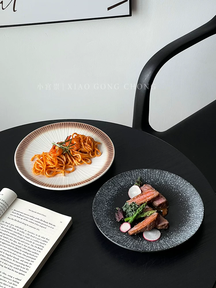 Đĩa kiểu phương Tây cao cấp, đĩa mì Ý và bít tết cao cấp sáng tạo, món ăn đặc sản cổ điển, đĩa tráng miệng tại nhà, đĩa gốm sứ