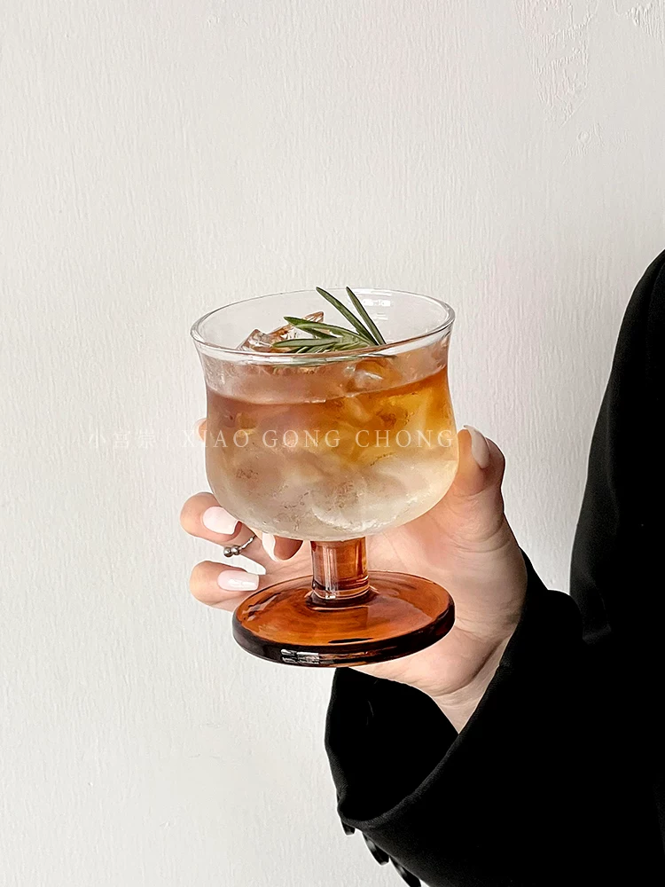 Ly thủy tinh cổ thấp, kiểu dáng cổ điển, kiểu dáng thắt eo, phong cách ins, ly cà phê kiểu Mỹ, ly uống đồ uống đặc biệt, ly uống nước lạnh, ly nước ép.
