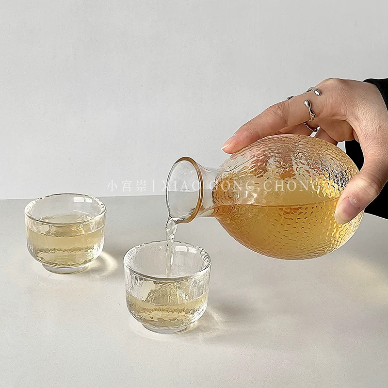 Bộ bình sake có họa tiết dập theo phong cách Trung Hoa, phụ kiện dùng trong gia đình để đựng rượu và trà, ấm trà, tách trà, 0.05kg ly rượu trắng, cốc thủy tinh