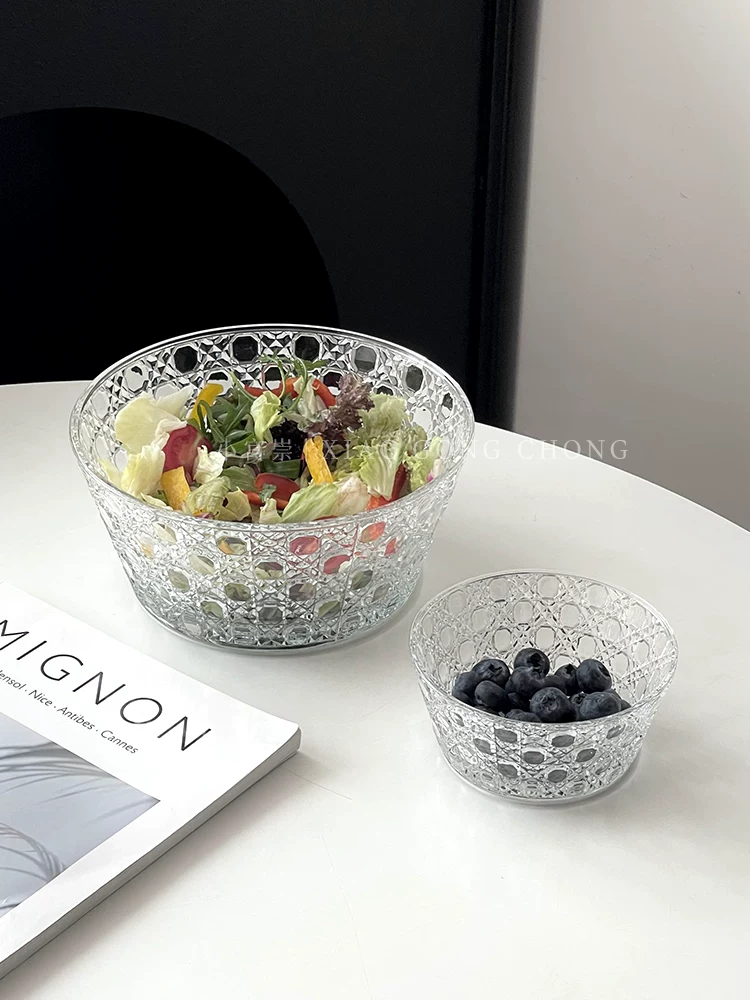 Bát trộn salad họa tiết đá quý nổi kiểu Ins, bát trái cây thủy tinh lớn cao cấp phong cách nhẹ nhàng sang trọng, bát ăn sáng đựng cháo.