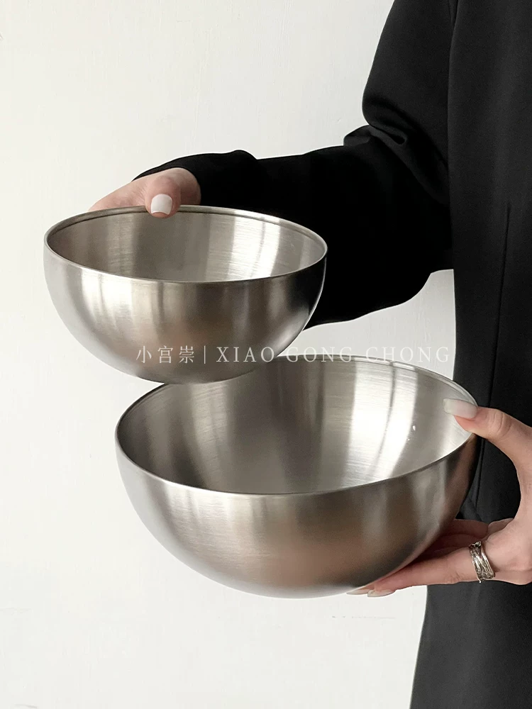 Bát trái cây bằng thép không gỉ phong cách công nghiệp Hàn Quốc, bát salad, đồ dùng bằng kim loại gia dụng phong cách đơn giản, bát mì lạnh, bát cơm trộn