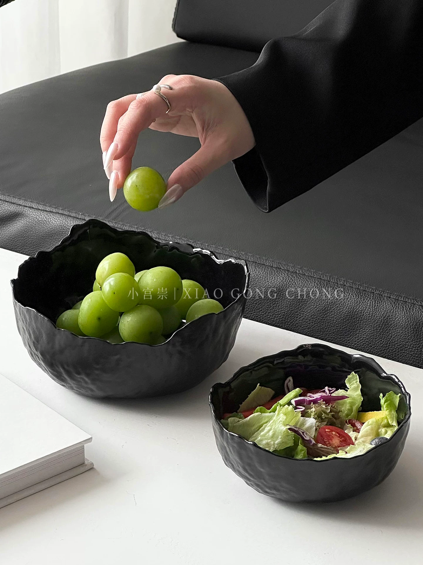 Bát trộn salad rau củ cao cấp màu đen mờ, bát thủy tinh để bàn cà phê phòng khách, đĩa trái cây, đĩa trưng bày hoa quả khô, đồ ăn nhẹ