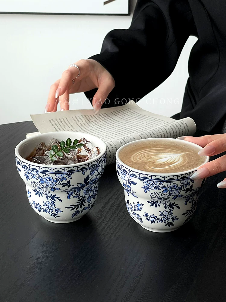 Tách cà phê sứ xanh trắng kiểu Trung Hoa, bộ ấm chén tinh tế, tách hoa mocha cao cấp, tách gốm, tách latte