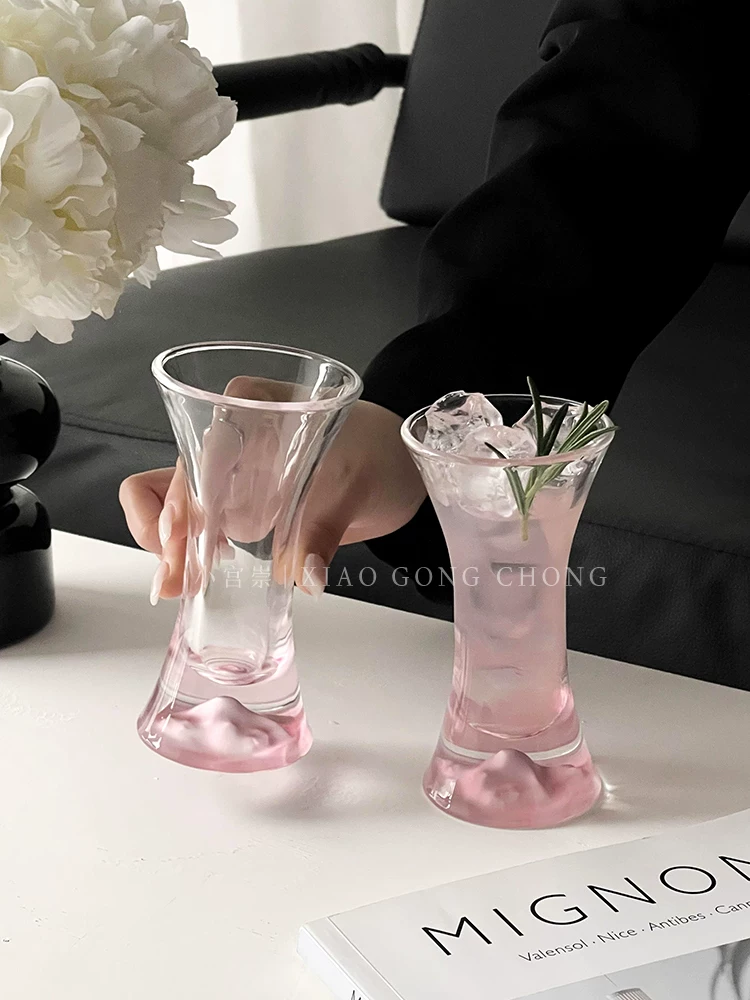 Cốc thủy tinh hình eo màu hồng chất lượng cao để ngắm cảnh, cốc thủy tinh kiểu Instagram, cốc cocktail, cốc rượu sâm banh, cốc nước trái cây gia dụng, cốc nước uống lạnh.