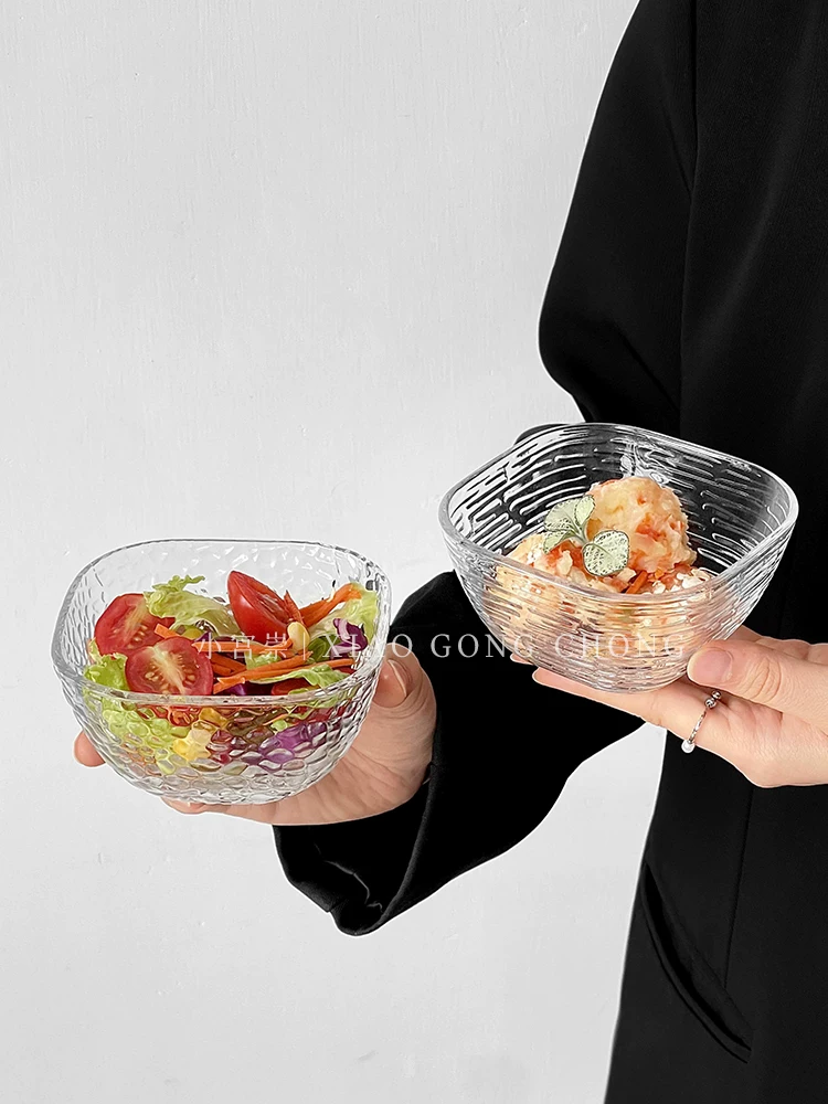 Ins trong suốt bát thủy tinh bát đựng trái cây nhà phòng khách cao cấp vuông bát đựng món tráng miệng bát salad bộ đồ ăn bát ăn sáng