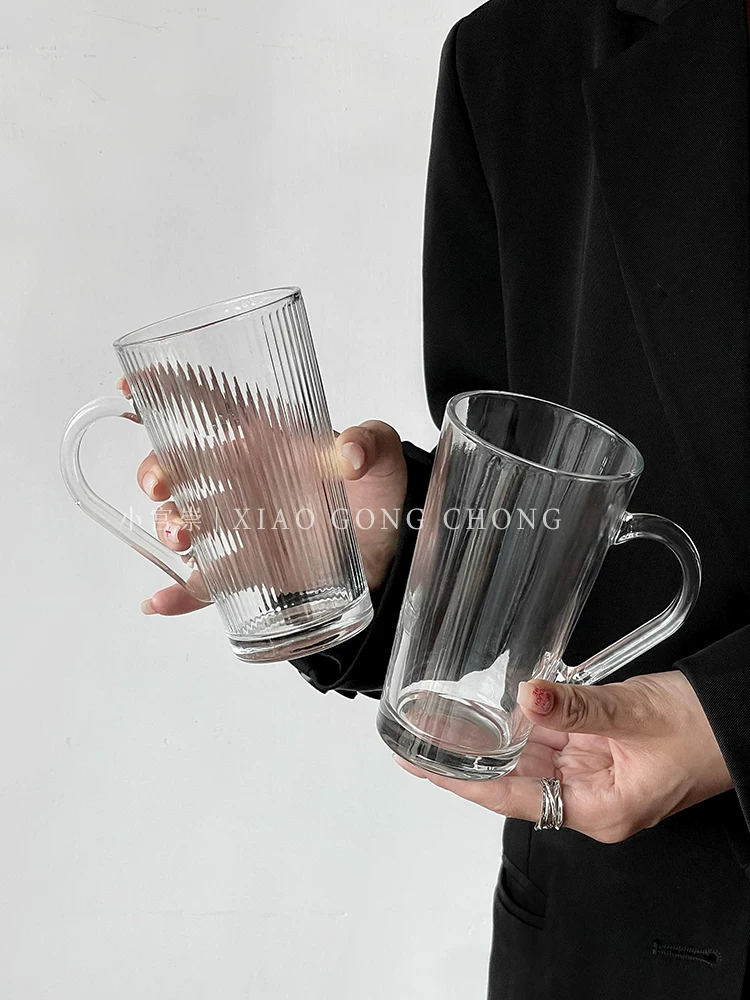 Ly thủy tinh phong cách tối giản có tay cầm, ly sữa thẩm mỹ cao, ly cà phê, ly uống nước gia đình mùa hè, cốc.