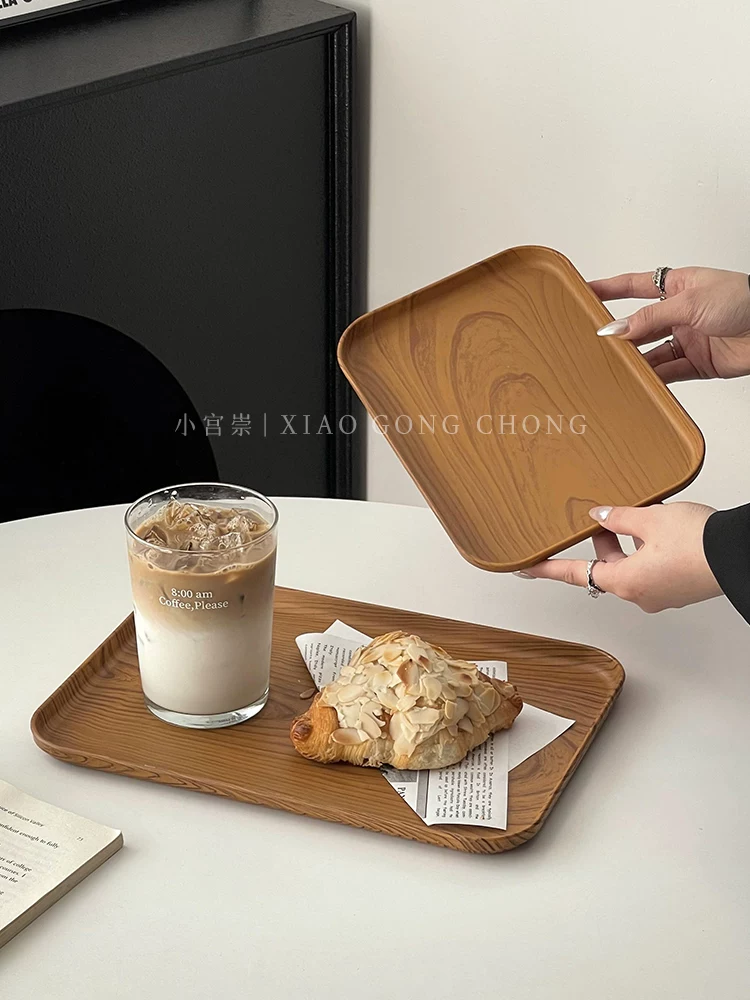 Khay hình chữ nhật giả vân gỗ khay ăn khay trà khay đựng cốc nước khay đựng bánh cafe khay đựng bánh ngọt khay đựng trái cây