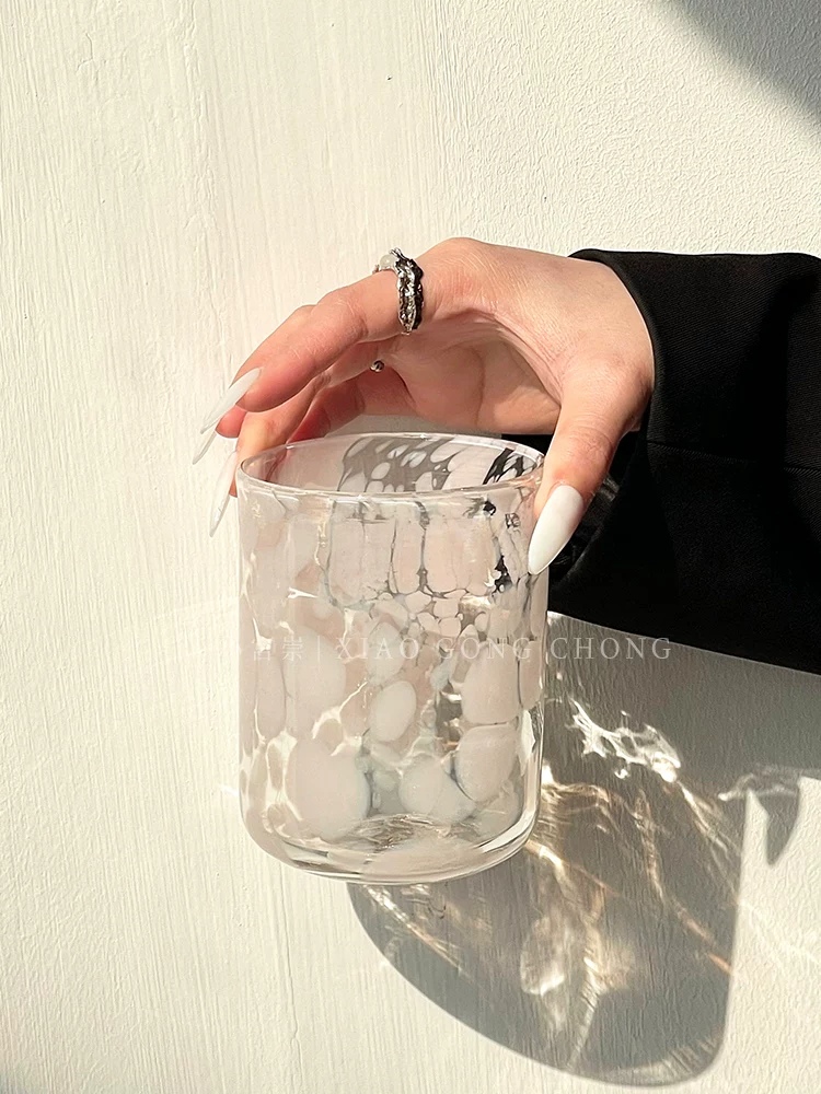 Ly thủy tinh màu hồng gợn sóng thiết kế độc đáo, ly nước chấm bi, ly cổ điển cao cấp, ly rượu, ly sữa nước ép.