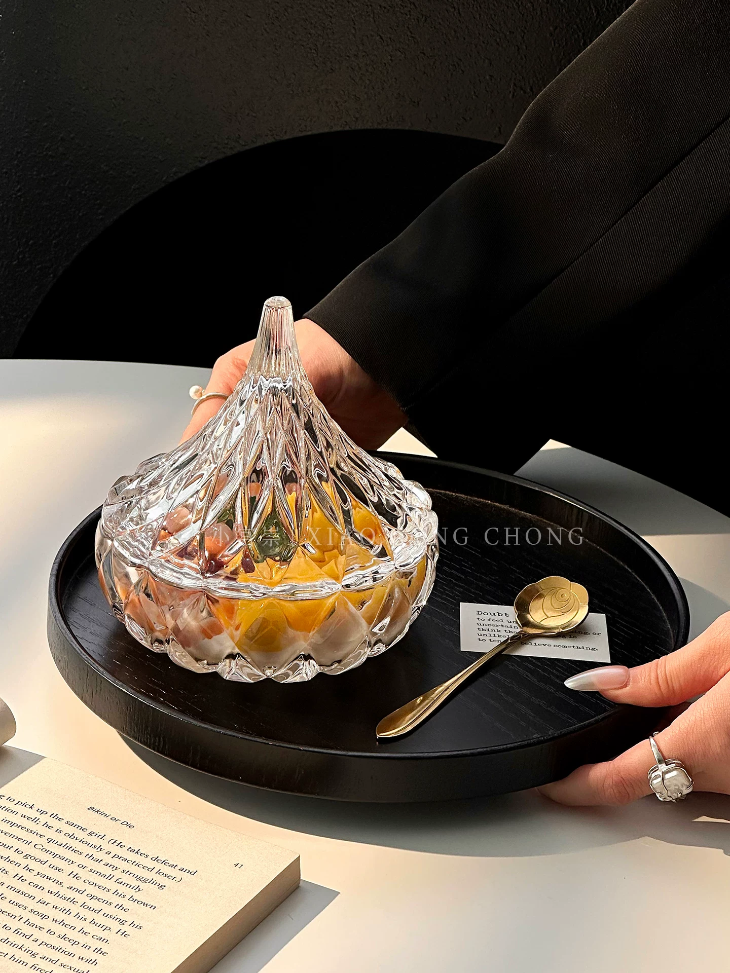 Bát tráng miệng kiểu Bắc Âu có nắp, cốc thủy tinh, cốc tổ chim thẩm mỹ cao, bát đựng nước đường, bát kem sáng tạo, bát đựng sữa chua trái cây.