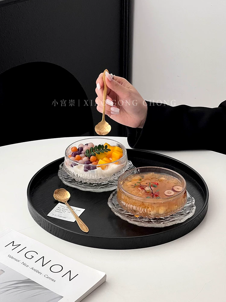 Bộ bát đĩa tráng miệng bằng thủy tinh, có giá trị thẩm mỹ cao, thích hợp đựng nước đường, kem, sữa chua, tổ chim, bát ăn nhẹ, bát đá tinh tế và tinh xảo.