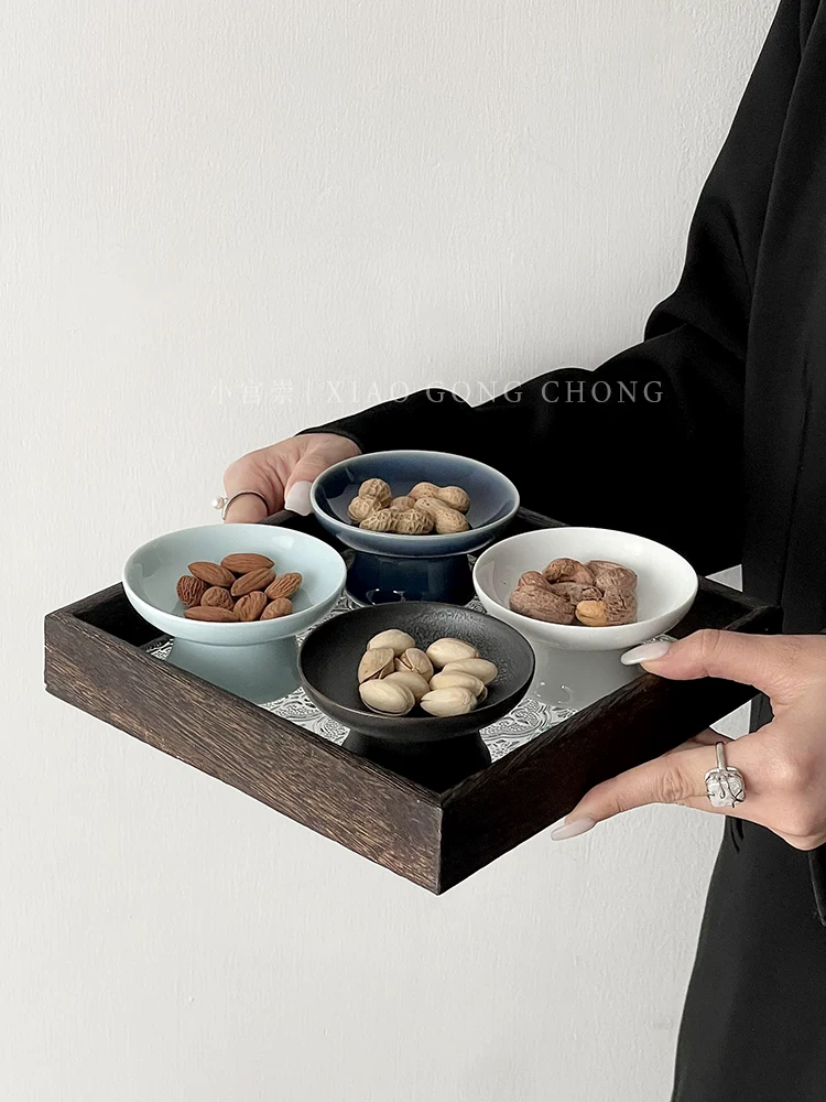 Bộ đĩa đựng trái cây khô bằng gốm sứ kiểu cổ điển Trung Quốc, đĩa đựng đồ ăn nhẹ trà tinh tế gia dụng, đĩa bánh ngọt, đĩa cao, đĩa trái cây, đĩa nhỏ
