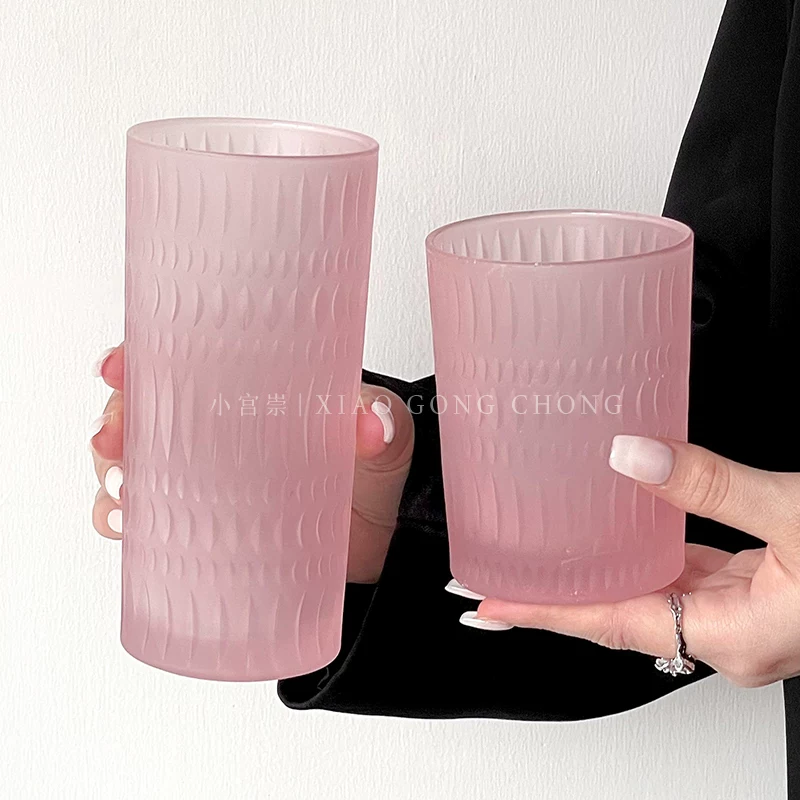 Ly thủy tinh màu hồng nhạt, ly nước hoa văn nổi retro, ly nước ép, ly sữa, ly bia, ly rượu whisky, ly cà phê