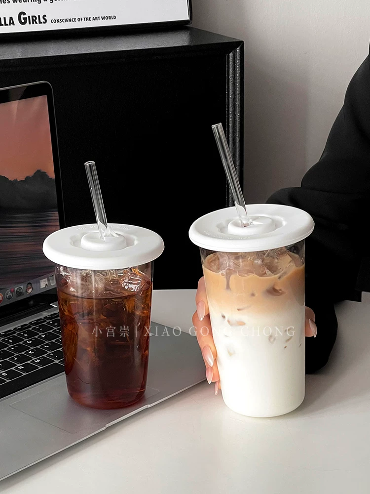Ly uống nước lạnh bằng thủy tinh trong suốt có nắp, ly cà phê đá Mỹ, ly trà sữa, ly nước ép, ly nước