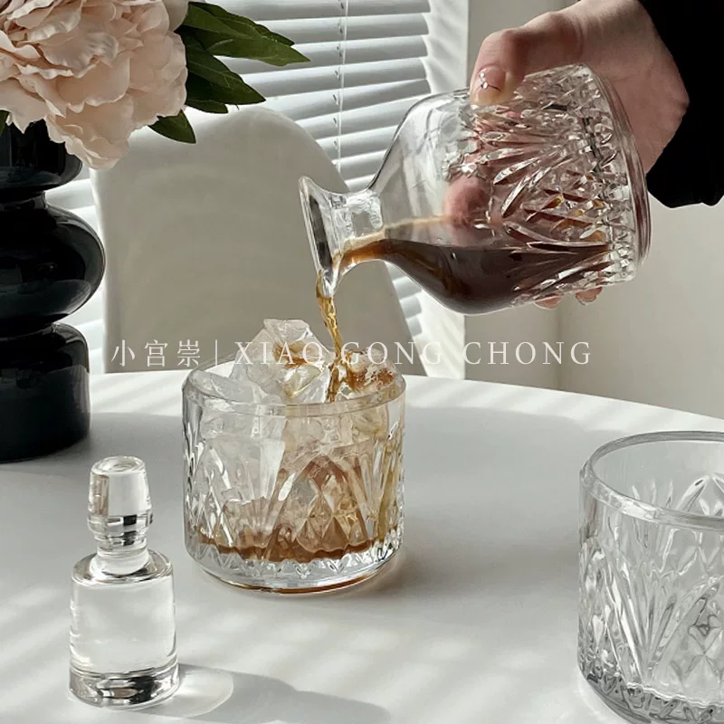 Bộ ly thủy tinh xếp chồng kiểu châu Âu, ly rượu whisky, ly trái cây, chai rượu vang, ấm trà, ly trà lạnh