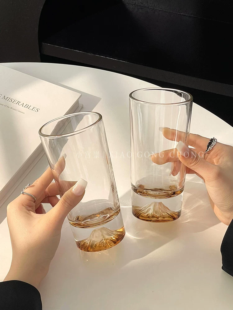 Ly thủy tinh phong cách Ins, ly ngắm núi Amber, ly núi Phú Sĩ, ly nước thủy tinh cao cấp, ly rượu whisky gia dụng, ly cà phê