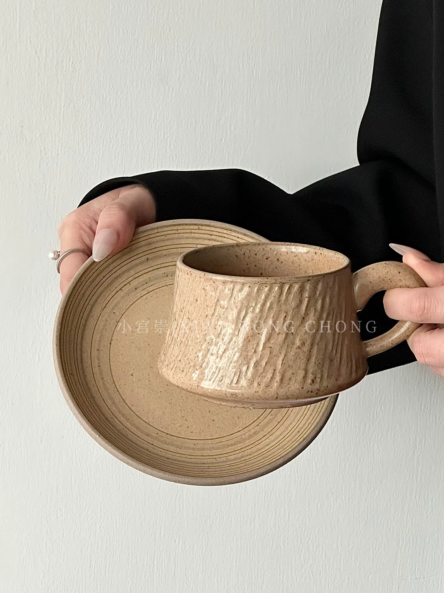 Tách cà phê gốm sứ họa tiết đá cổ điển, tách latte sang trọng và sáng tạo, tách latte nghệ thuật, bộ tách trà chiều tinh tế và đĩa lót