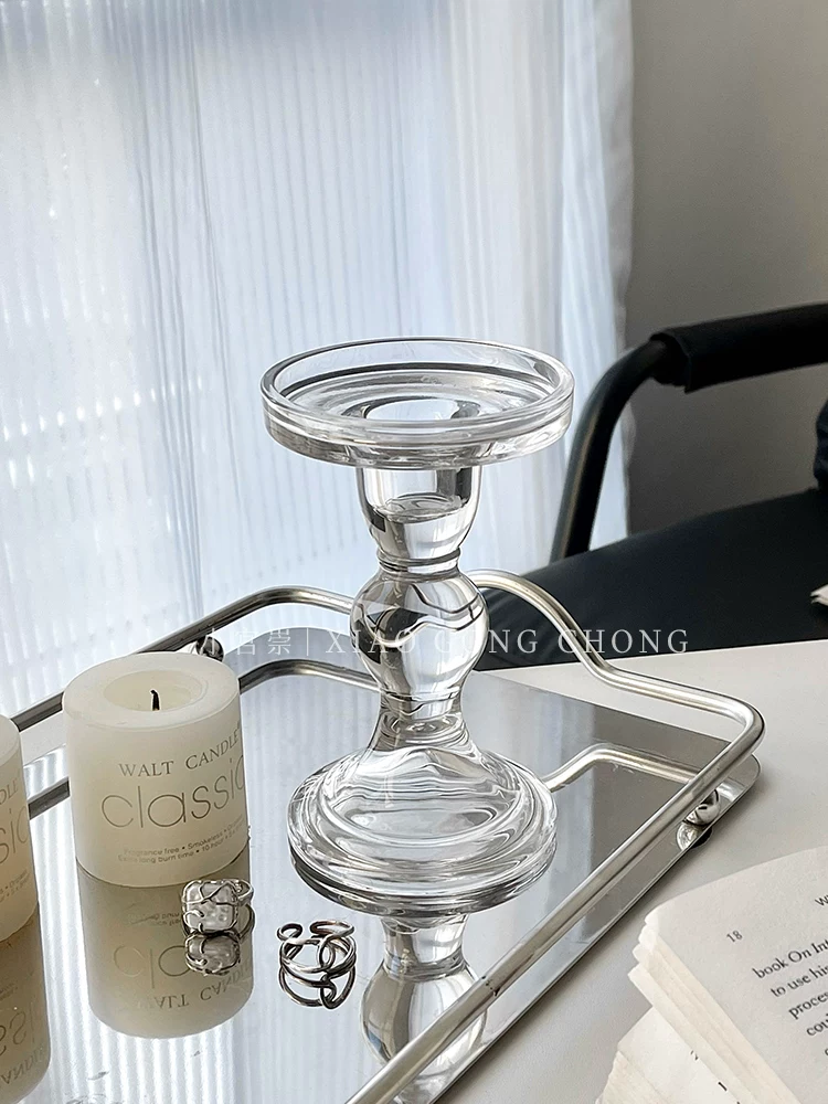 Đèn cầy thủy tinh kiểu cột La Mã phong cách Ins, đồ trang trí nến lãng mạn theo phong cách retro Pháp, đạo cụ chụp ảnh trang trí bữa tối dưới ánh nến