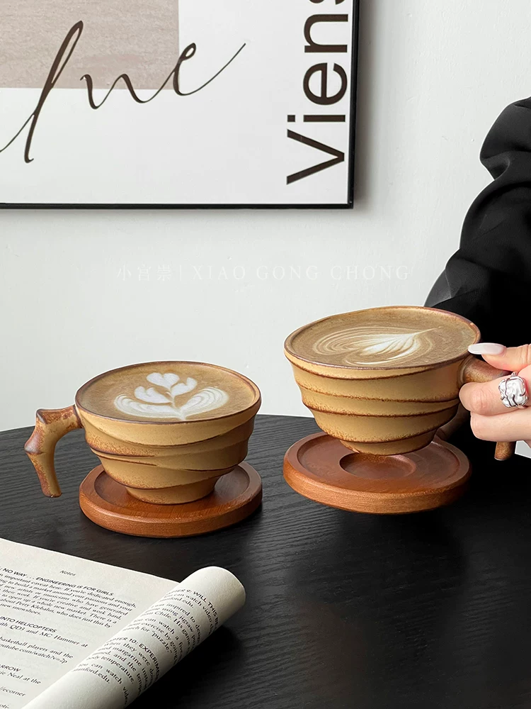 Cốc cà phê tre cổ điển, cốc gốm mộc mạc, cốc nghệ thuật latte gốm sáng tạo, cốc cổ điển độc đáo, cốc sữa