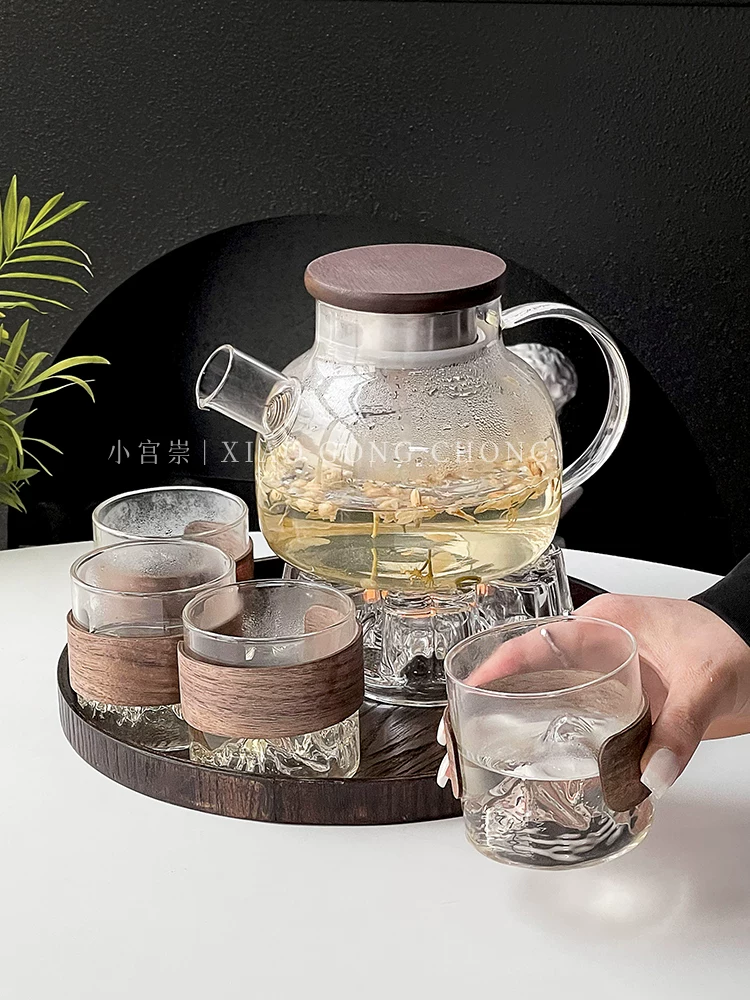 Bộ ấm trà thủy tinh kiểu Nhật, ấm trà hoa quả, ấm trà hấp, chịu nhiệt cao, dụng cụ pha trà gia dụng, bộ trà chiều