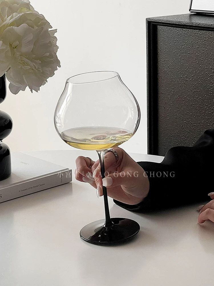 Ly rượu vang kiểu Pháp sang trọng nhẹ nhàng, thân đen, bụng lớn, ly rượu sâm banh cổ điển siêu mỏng, ly rượu vang đỏ, ly rượu tráng miệng, ly nếm rượu.