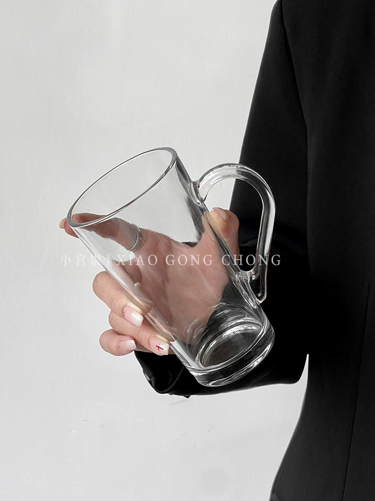 Ly thủy tinh phong cách tối giản có tay cầm, ly sữa thẩm mỹ cao, ly cà phê, ly uống nước gia đình mùa hè, cốc.