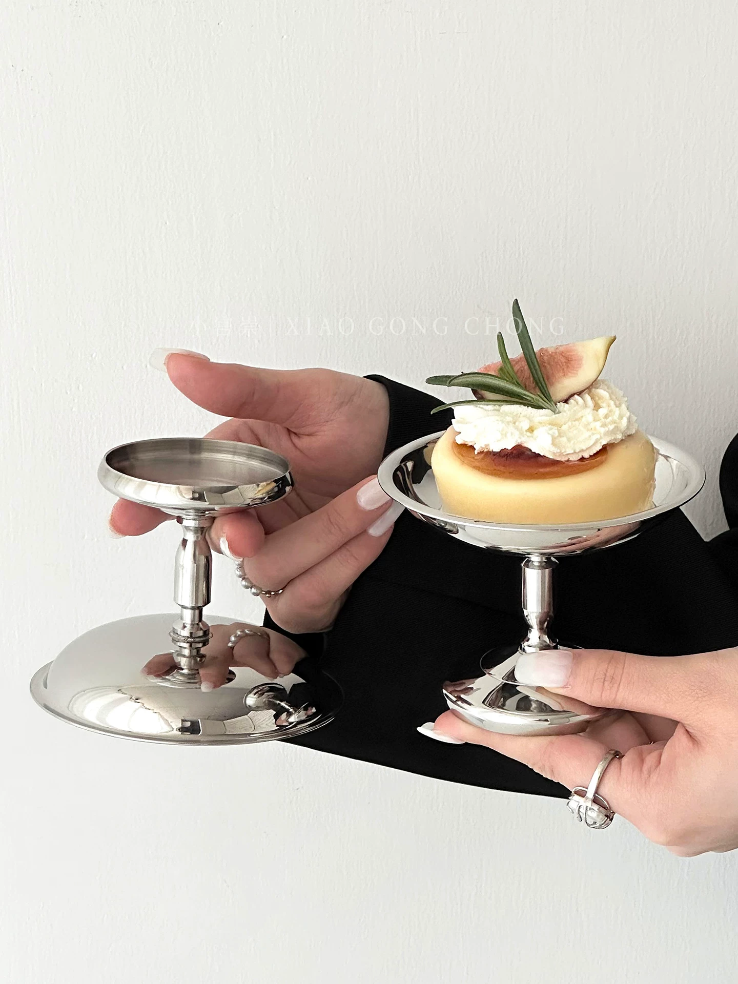 Bát tráng miệng kiểu cung điện bằng thép không gỉ 304 phong cách Ins, cốc đựng bánh pudding cổ điển cao cấp, bát kem, bát sữa trứng cao