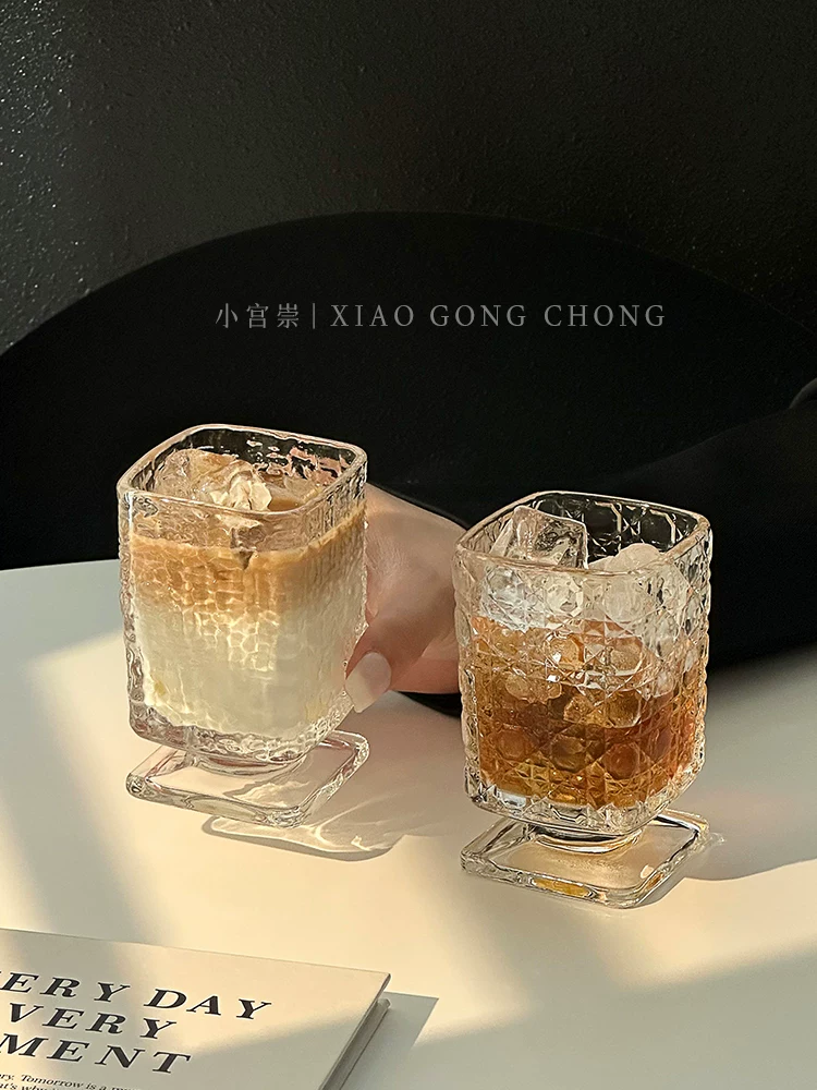 Ly thủy tinh chân thấp, độc đáo, thiết kế tinh tế, dùng cho sữa, cà phê, nước ép, cocktail, nước, ly uống trà lạnh cao cấp