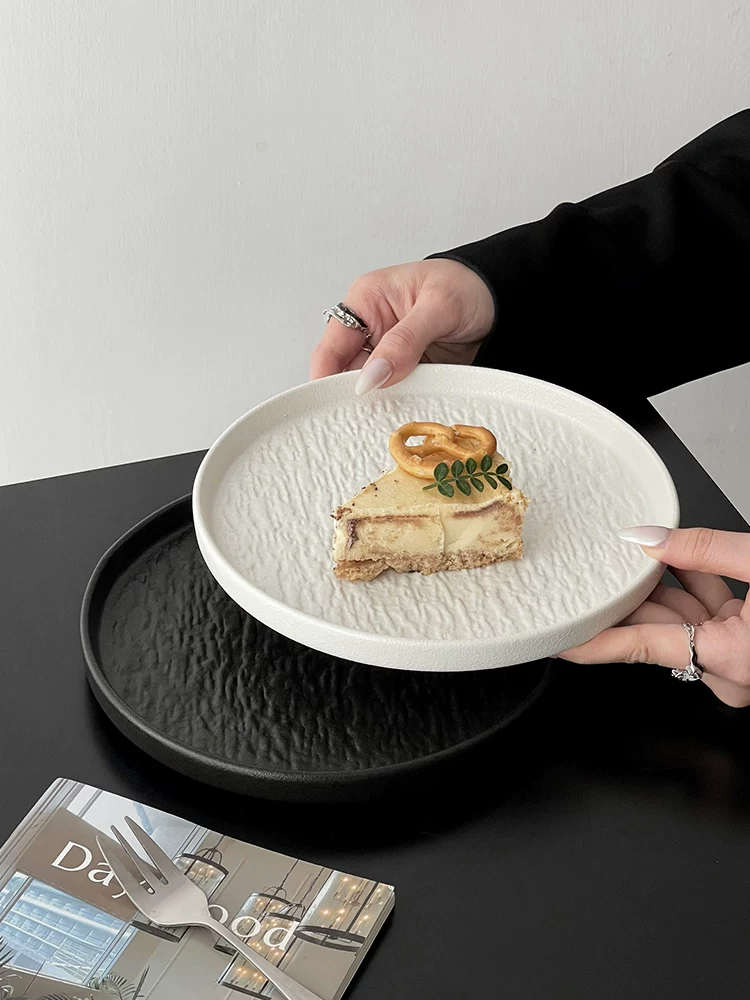 Đĩa bánh gốm sứ cao cấp, đĩa kiểu Tây họa tiết đá tinh tế dùng trong gia đình, đĩa mì ống, đĩa salad bít tết sáng tạo, đĩa tròn