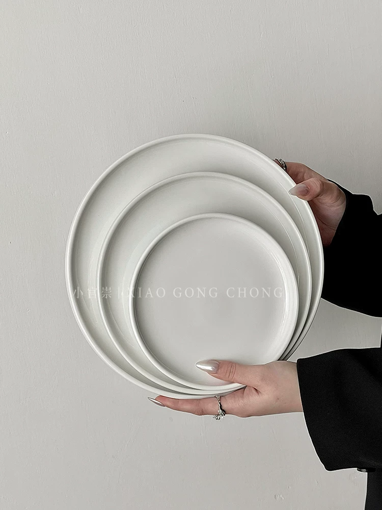 Đồ ăn bằng sứ trắng đơn giản đĩa đựng thịt bò đĩa kiểu phương Tây đĩa phẳng cao cấp dùng trong gia đình đĩa mì ống đĩa bánh đĩa salad đĩa đựng thức ăn