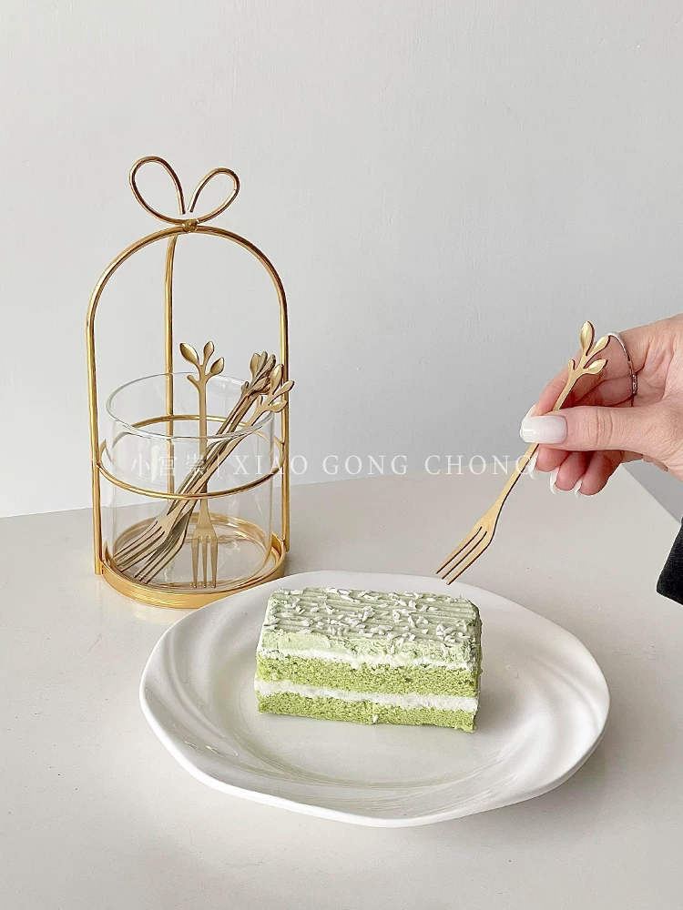 Bộ hộp đựng nĩa trái cây bằng thép không gỉ kiểu châu Âu, nĩa bánh ngọt cao cấp phong cách ins, nĩa dưa hấu