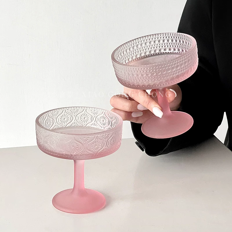 Ly thủy tinh ép nổi họa tiết mờ cổ điển, ly cocktail sang trọng, ly rượu sâm banh, ly rượu, ly pudding, ly tráng miệng