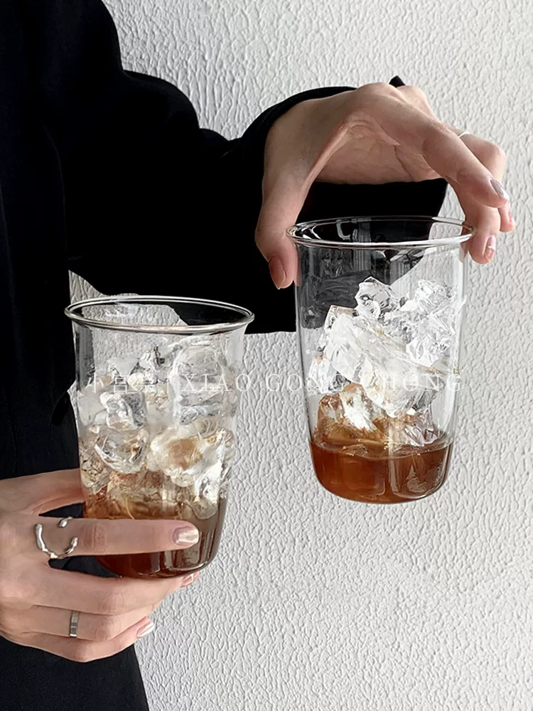 Ly cà phê latte đá kiểu Mỹ, ly thủy tinh phong cách ins, chịu nhiệt cao, ly nước đơn giản, ly sữa, ly đồ uống, ly nước ép.
