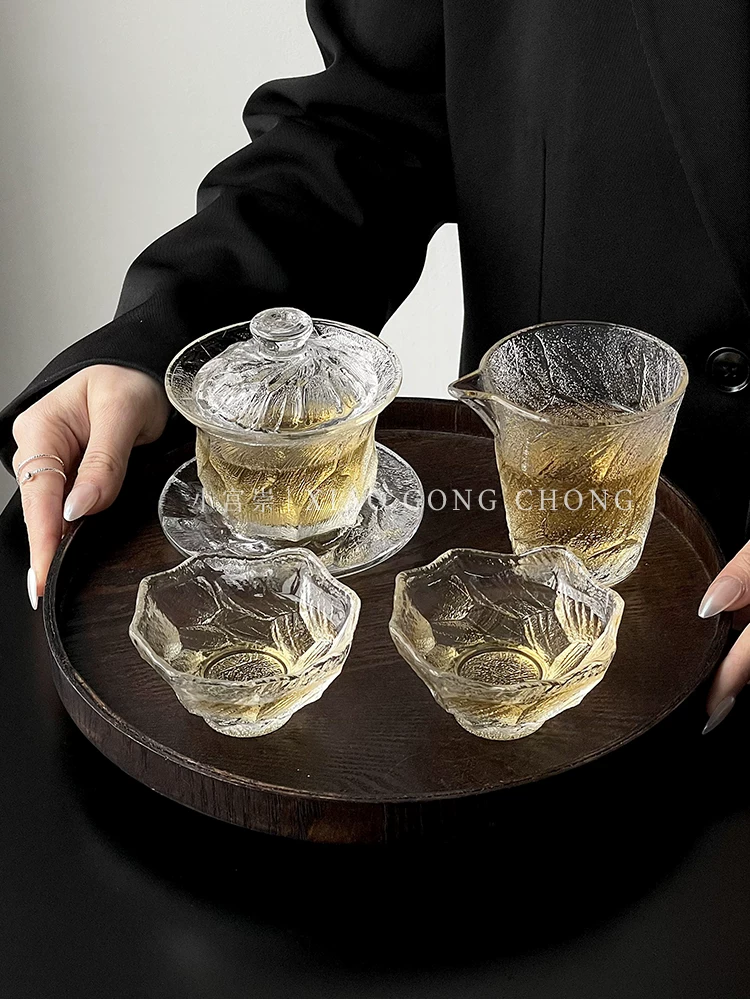 Bộ tách trà thủy tinh đen, tách trà, nắp, bát và đĩa, phụ kiện bộ trà kung fu gia dụng kiểu Nhật, dụng cụ chia trà, tách trà dùng để nếm thử.