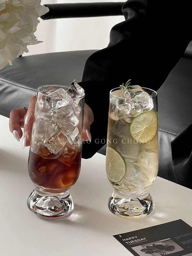 Ly thủy tinh trong suốt phong cách Ins, ly cà phê sáng tạo cao cấp đáy dày, ly nước ép, ly bia, ly nước giải khát