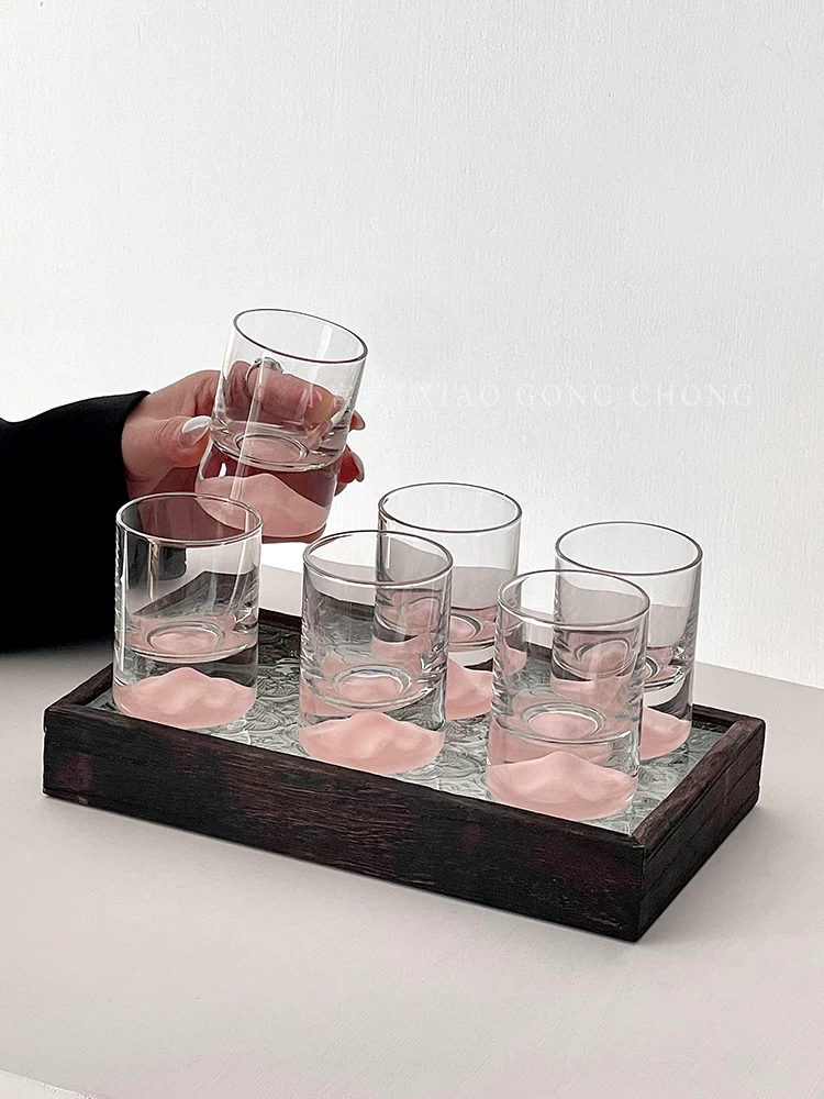 Bộ ly rượu vang trắng Pink Mountain Glass Bộ đồ uống gia dụng Ly rượu shot nhẹ sang trọng Cao cấp 0.1kg ly rượu nhỏ Ly rượu