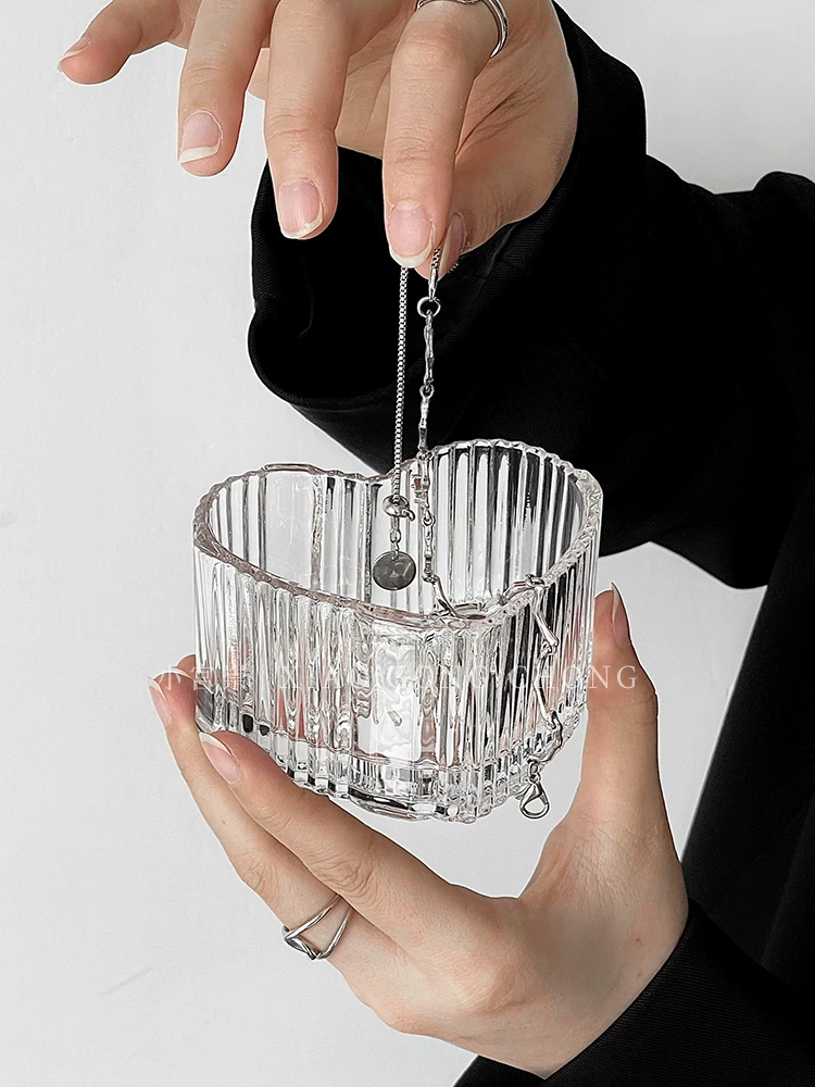 Hộp đựng đồ trang sức thủy tinh hình trái tim nữ tính có nơ, hộp đựng đồ trang trí nhà cửa cổ điển phong cách châu Âu