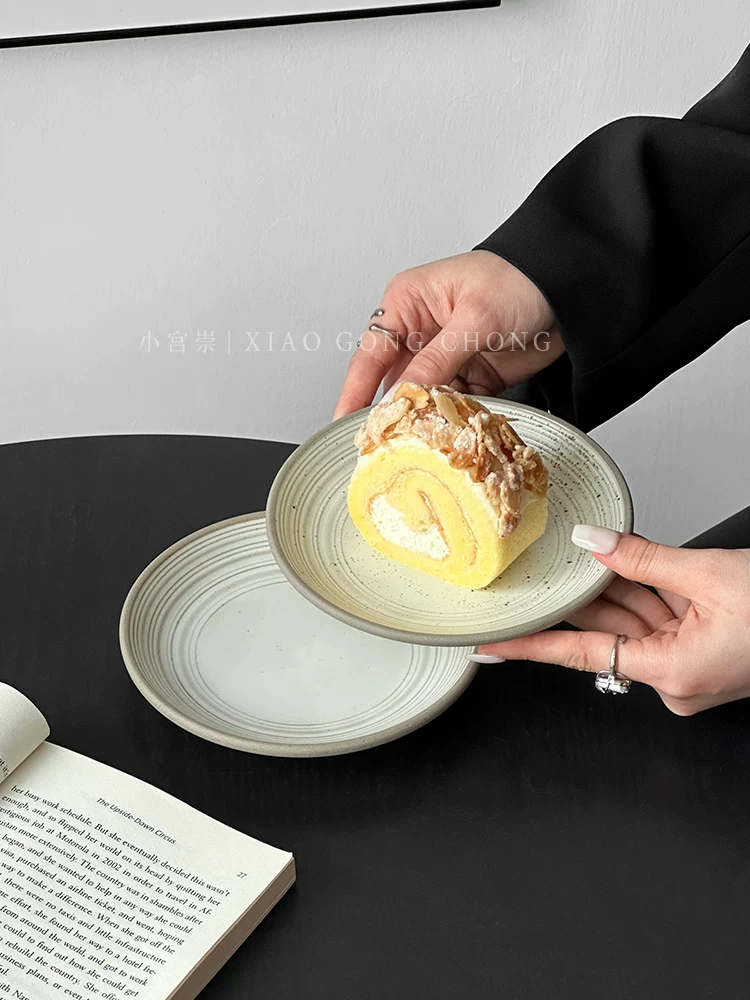 Đĩa tráng miệng bằng gốm sứ kiểu cổ điển của Pháp, phong cách ins, đĩa bánh cao cấp và tinh tế, đĩa ăn nhẹ cho bữa trà chiều, đĩa đựng món ăn phương Tây